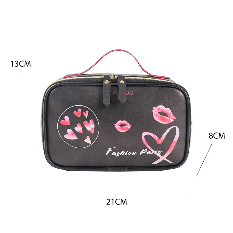 Wholesale Striped Love Lips Print Pu Makeup Bag